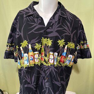 RJC Kamehameha Brew Hula Hula Hawaiian Island Men's Black Floral Hawaiian Shirt